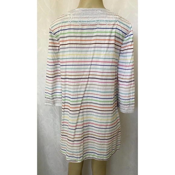 Calypso St. Barth Dress Mini Tunic Hester Striped 3/4 Sleeve Cotton Embr… - Picture 4 of 5
